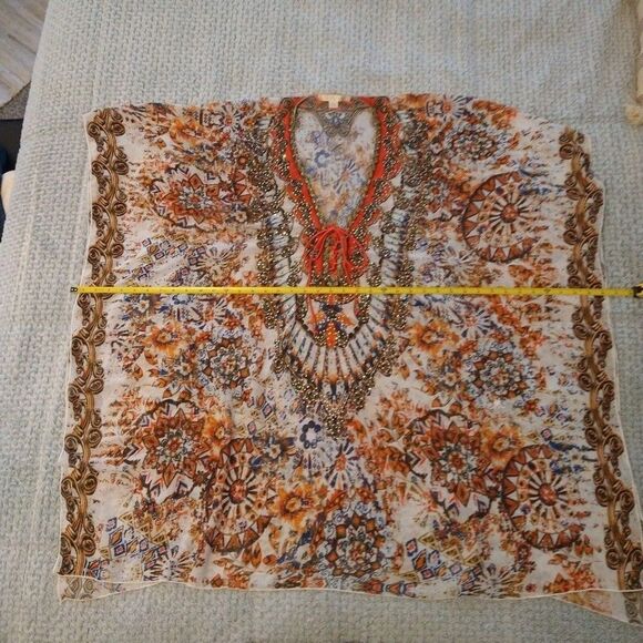 Boston proper Vneck sheer  poncho Small Embellished Boho Beachy Cottage Core - Picture 10 of 12